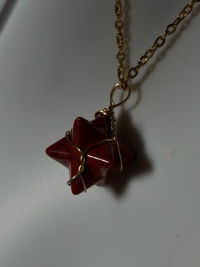 Red Jasper Geometric Wrapped Ball Pendant Necklace ❤️✨